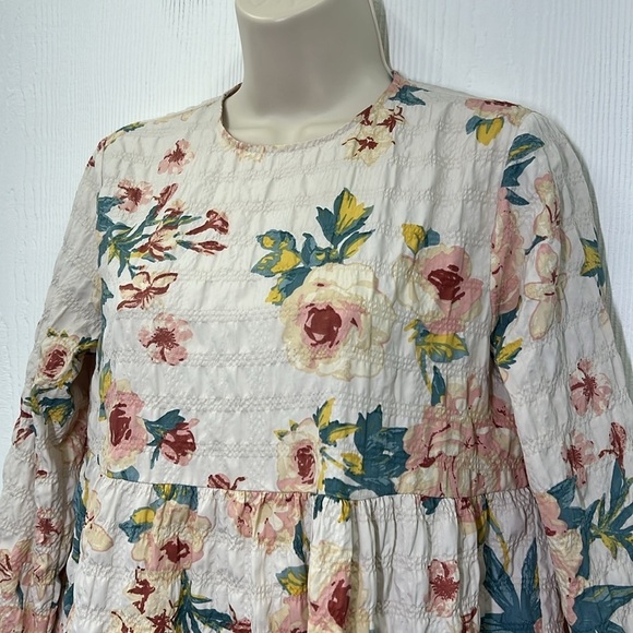 Zara - Colorful Floral Tiered Boho 3/4 Sleeve Button At Neck Dress Size XS - Picture 6 of 12